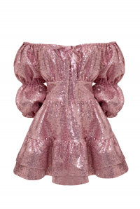 Платье &quot;Барби&quot; пудровое пайетки, с воланами по юбке, мини