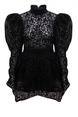 Платье "Дженнер" черное,  (рост 170), кружево, бархат, мини + подъюбник