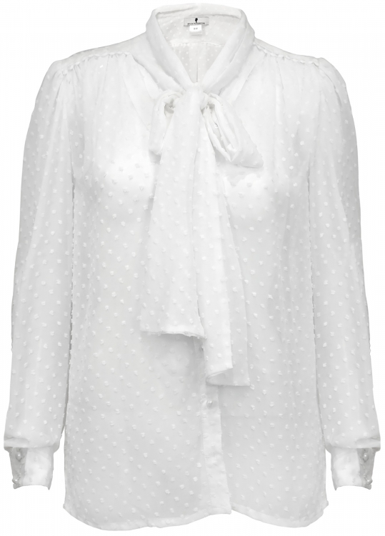 Блуза "Мэрис" белая, шифон, в горошек, с бантом