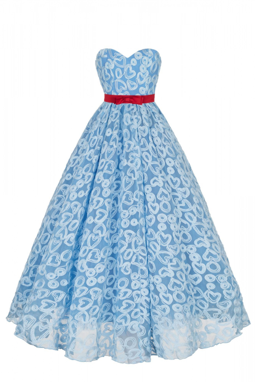 Платье "Лоренза" голубое кружево, сердечки, макси