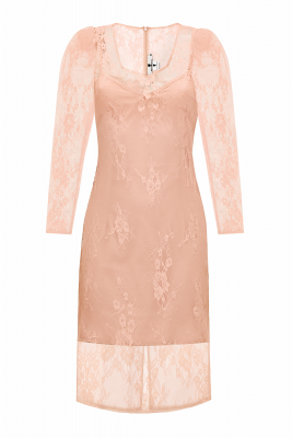 Платье "Новэлла" персиковое (нежно-розовое), миди, кружево