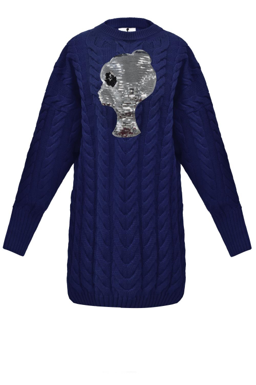 Платье "Айла" вязанное синий/головушка-пайетки серебро