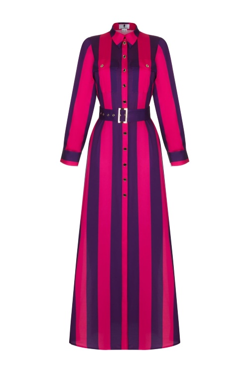 Платье "Бриджит" фуксия - фиолетовое в полоску, макси