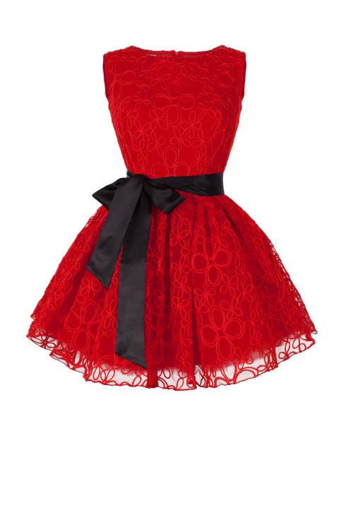 Платье "Монте-весна" красное кружево (без рукавов), мини