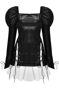 Комплект &quot;Беатриса&quot;, платье черное из эко-кожи на завязках + белая юбка