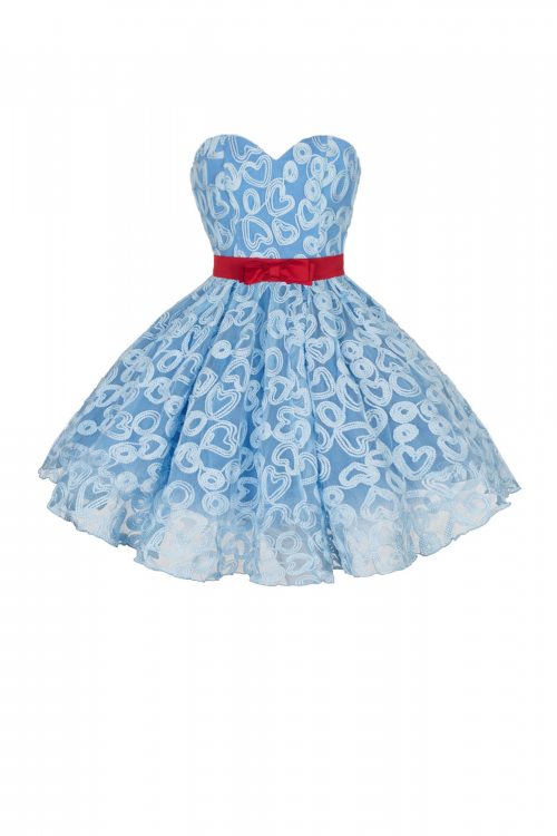 Платье "Лоренза" голубое кружево, сердечки, мини