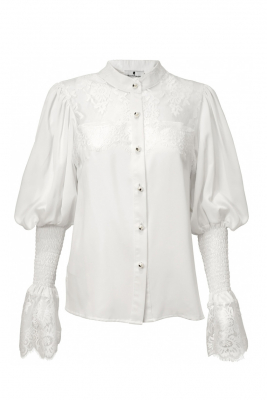 Блуза "Луиса" белая, с кружевом, рукава "венгерка"