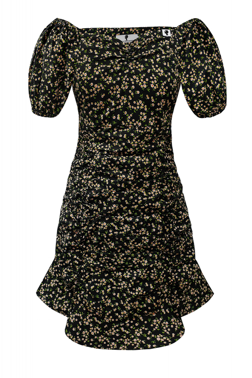 Платье "Санни" черное, принт цветы РОСТ 165