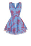Платье "Гвиннет" голубое, красный принт, мини