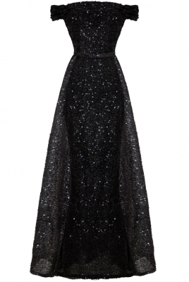 Платье "Оноре" макси, чёрное, пайетки + шлейф