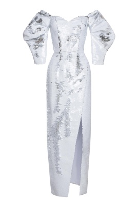 Платье "Эльзи" бело - серебристое, пайетки