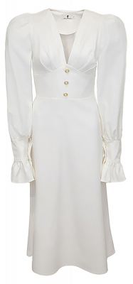 Платье "Лоренсия" белое, с манжетами, декорировано пуговицами, миди