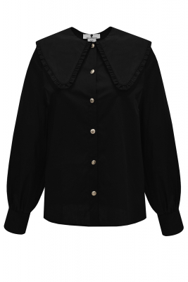 Блуза - рубашка черная, широкий острый воротник