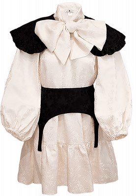 Платье "Габриэль" белое, жаккард, черный воротник и пояс - корсет
