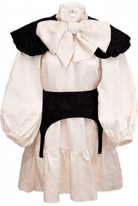 Платье "Габриэль" белое, жаккард, черный воротник и пояс - корсет