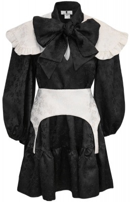 Платье "Габриэль" черное, жаккард, белый воротник и пояс - корсет