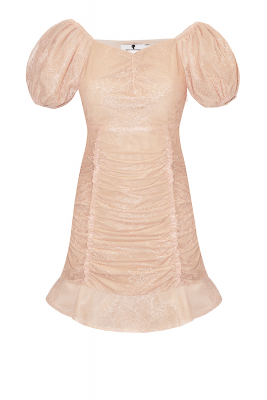Платье "Лауретта" персиковое, мини, с кружевом