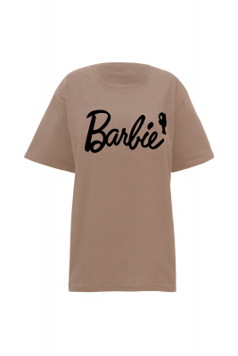 Футболка "Barbie (Барби)" бежевая, черный принт, с лого