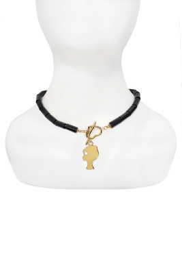 Чокер (колье) - браслет (трансформер) "Лого" из черного агата, золотистое