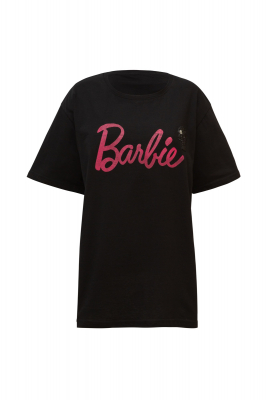 Футболка "Barbie (Барби)" черная, розовый принт, с лого