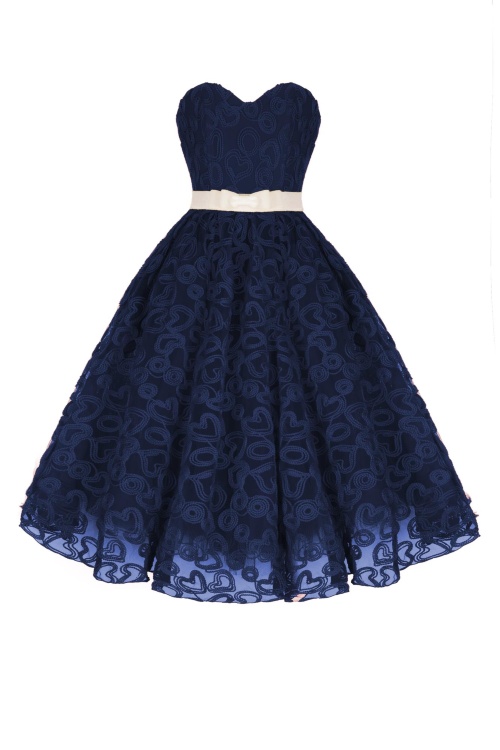 Платье "Лоренза" синее кружево, сердечки, миди