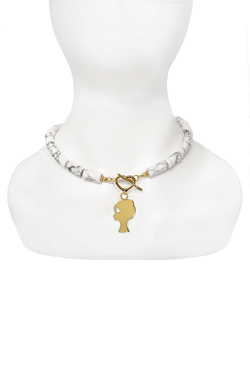 Чокер (колье) - браслет (трансформер) "Лого" из белого кахолонга, золотистое