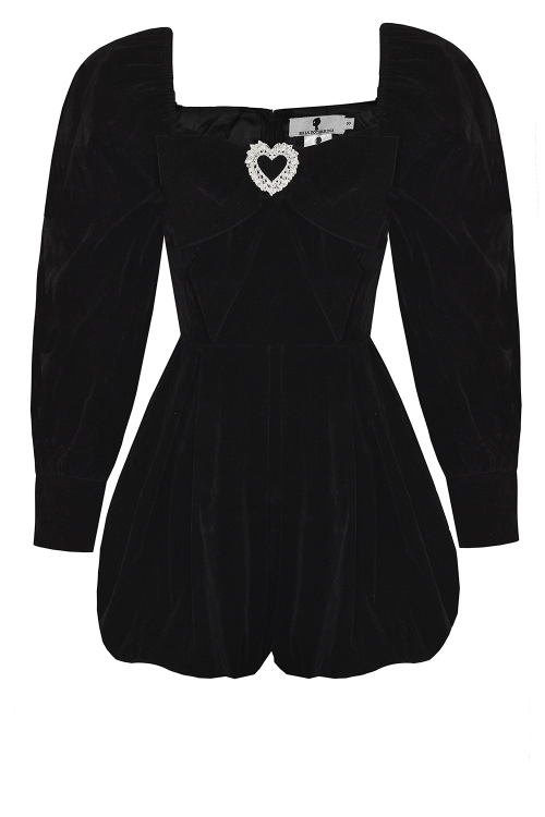 Платье - комбинезон "Рачель" черное, с бантом-брошью "сердце"