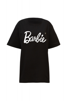 Футболка "Barbie (Барби)" черная, белый принт, с лого