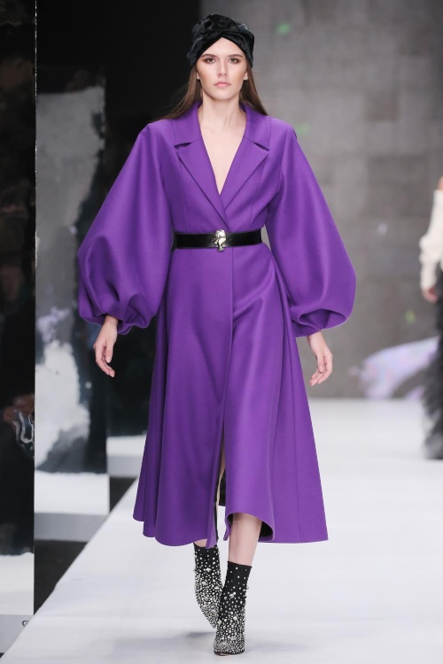 Пальто "Жаклин" фиолетовое, рукав со складками