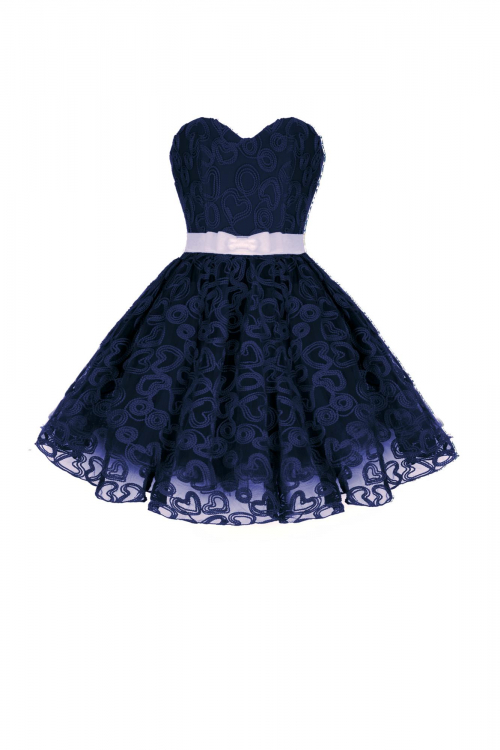 Платье "Лоренза" синее кружево, сердечки, мини