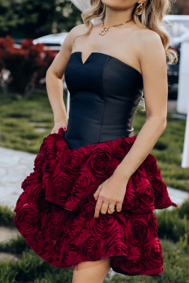 Платье "Маргарет" черное, бордовые розы