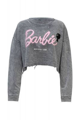 Свитшот "Barbie (Барби)" серый, розовый принт, укороченный