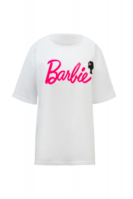 Футболка "Barbie (Барби)" белая, розовый принт, с лого