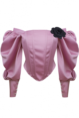 Топ - корсет "Трейс" розовый, на завязках, манжеты рукава фонарики с пуговицами