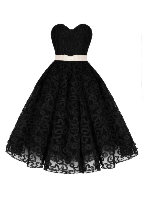 Платье "Лоренза" черное кружево, сердечки, миди