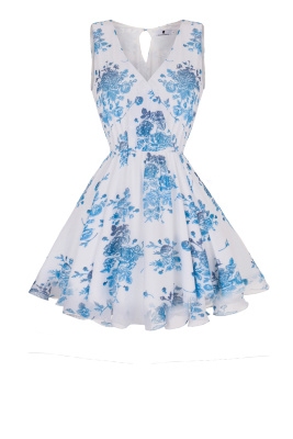 Платье "Гвиннет" молочное, синий принт, мини