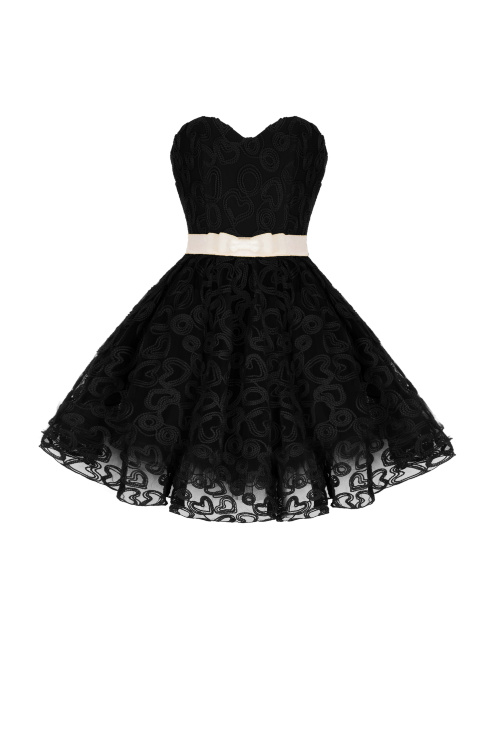 Платье "Лоренза" черное кружево, сердечки, мини