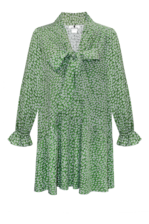 Платье "Салли" зеленое, цветочный принт