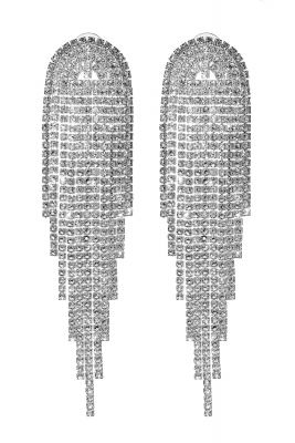 Серьги - подвески "Кисточки" серебристые, из металла со стразами, основа: полукруг