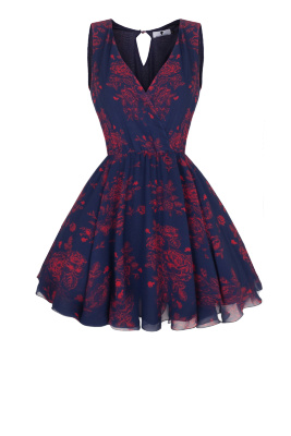 Платье "Гвиннет" синее, красный принт, мини