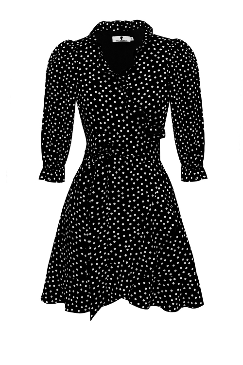 Платье "Алета", черное, белый горох