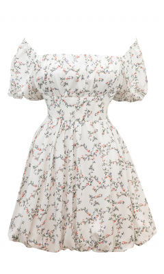 Платье "Блейн" белое, цветочный принт "веточки", мини