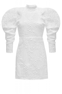 Платье "Перрис" белое, широкие рукава, открытая спина, жаккард