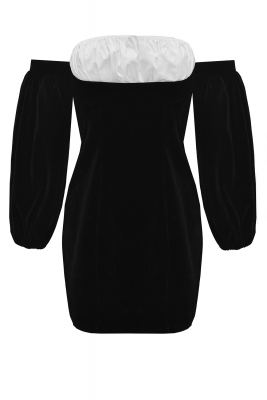 Платье "Джианна" черное, бархат, белая вставка по декольте