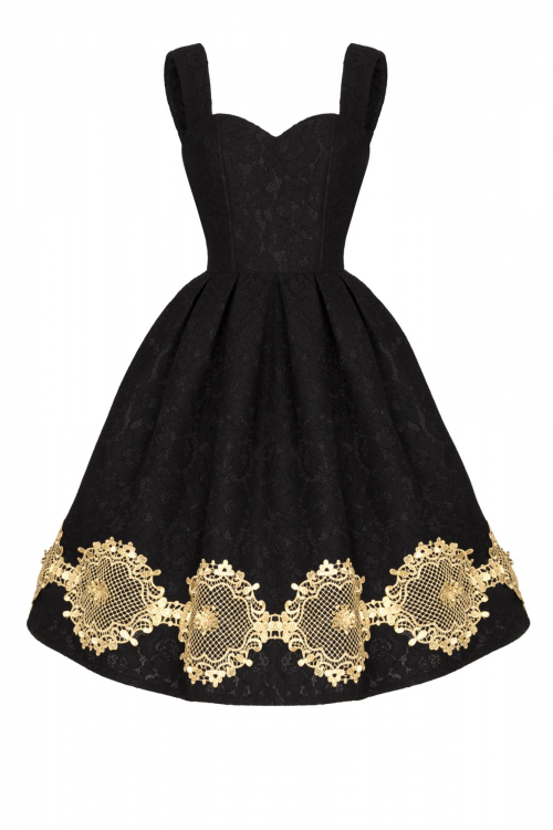 Платье "Кармела" черное, золотистое кружево, миди