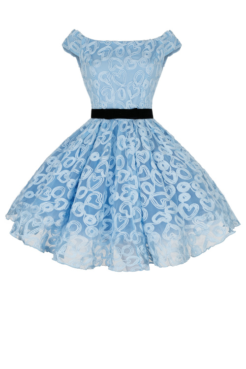 Платье "Мэйкон" сердечки, голубое кружево, мини