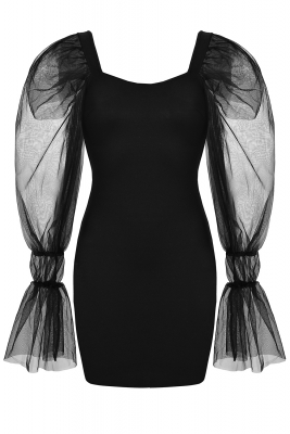 Платье "Грация" черное, рукава фатин
