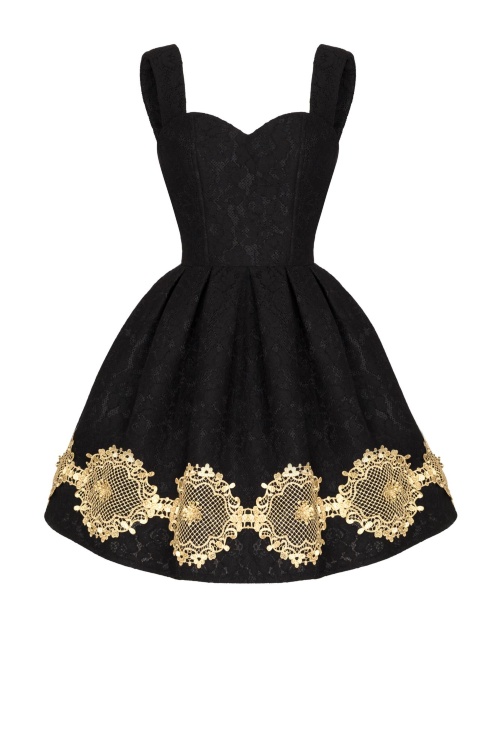 Платье "Кармела" черное, золотистое кружево, мини