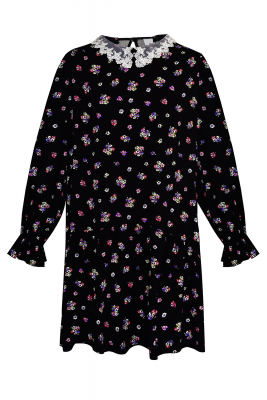 Платье "New Салли" черное, принт мультицвет, с воротником