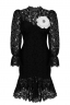 Платье Футляр "Миччел" , Черное Кружевное с манжетом (Миди)
